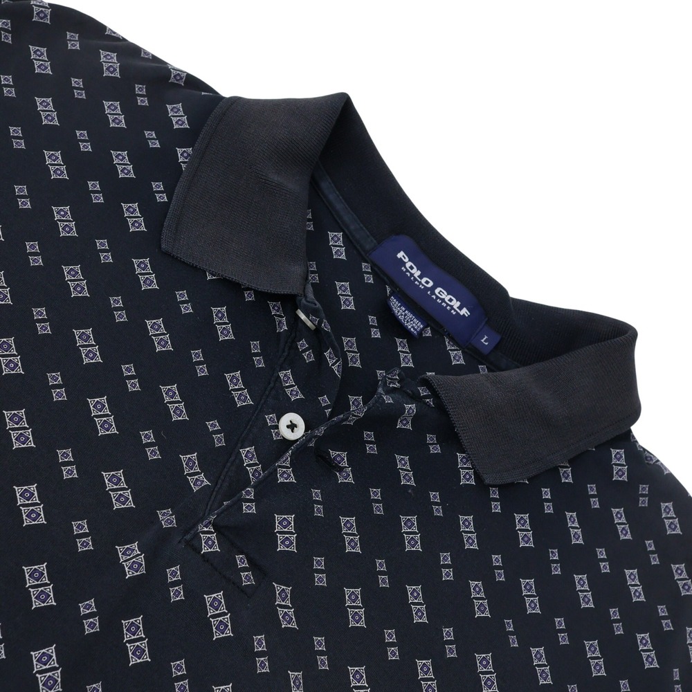 Polo Golf Ralph Lauren Mens‎ Large Black  Geometric Tile Print Cotton Polo Shirt